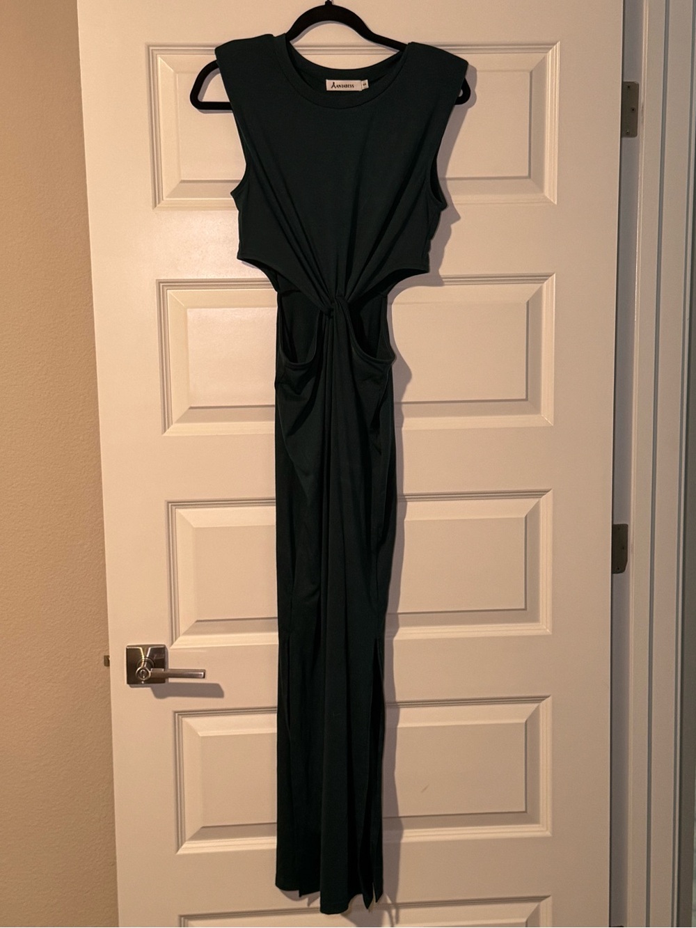Anrabess Knot-Front Sleeveless Maxi Dress in Dark Green